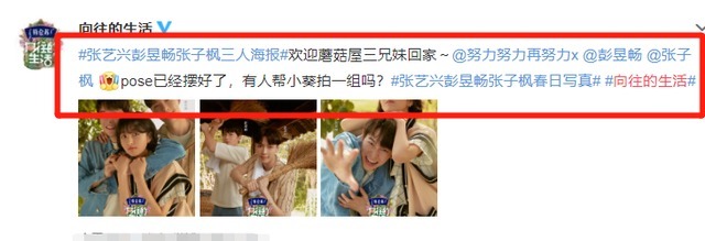 三兄妹|蘑菇屋三兄妹拍合照,张子枫站C位好受宠,我却留意她手放的位置