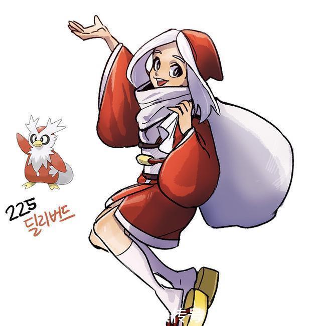 神奇宝贝|画师将宝可梦拟人化后,梦妖变身邪恶巫女,信使鸟则成了圣诞老人!