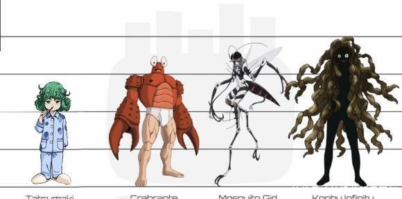 一拳超人角色身高对比，龙卷存在感低，蚊女的腿比龙卷还要高