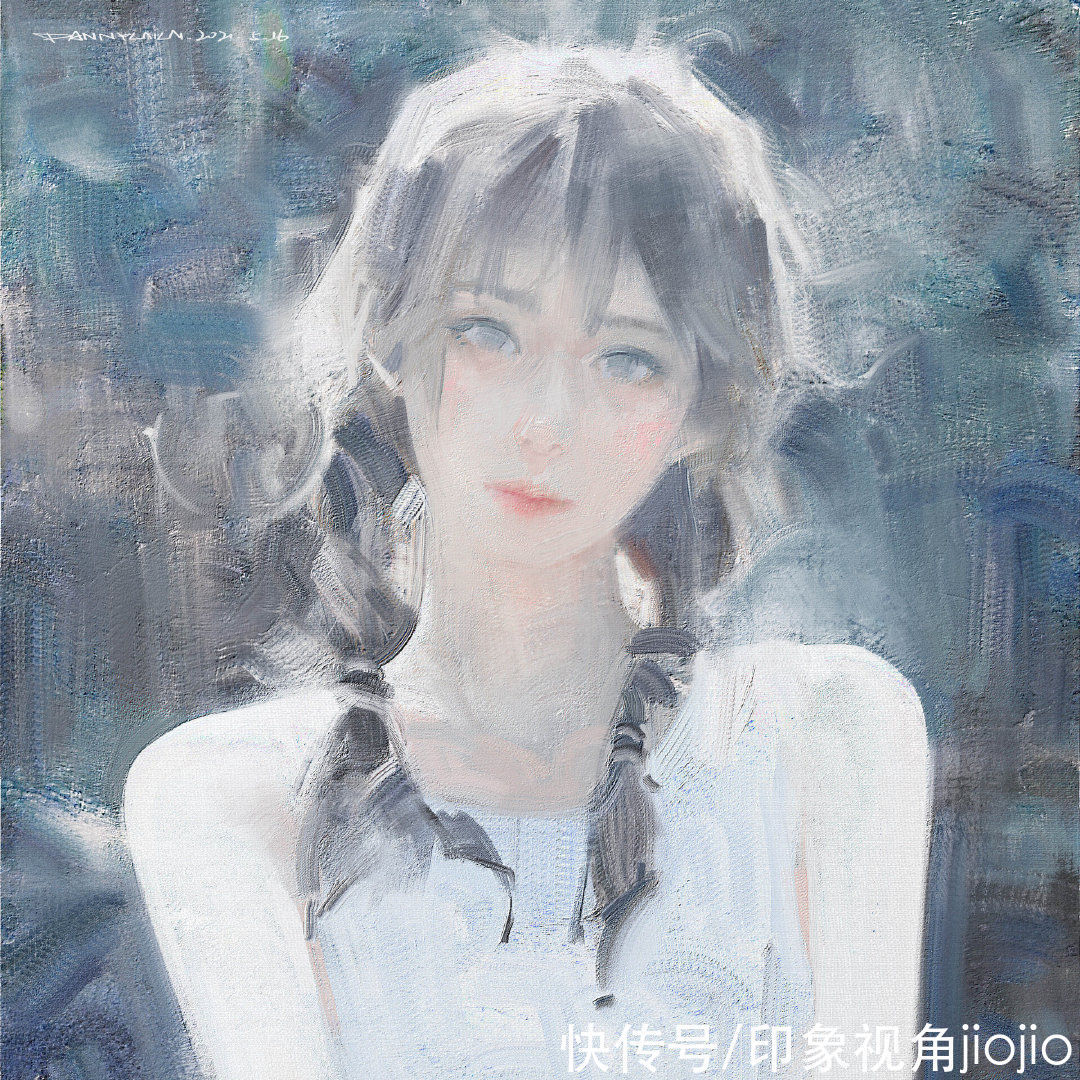 dannylailai@高级油画质感的插画作品，笔下的白衣少女太梦幻了