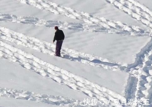 男子雪地里转悠大半天,人们都以为是疯子,直到看到他的脚印
