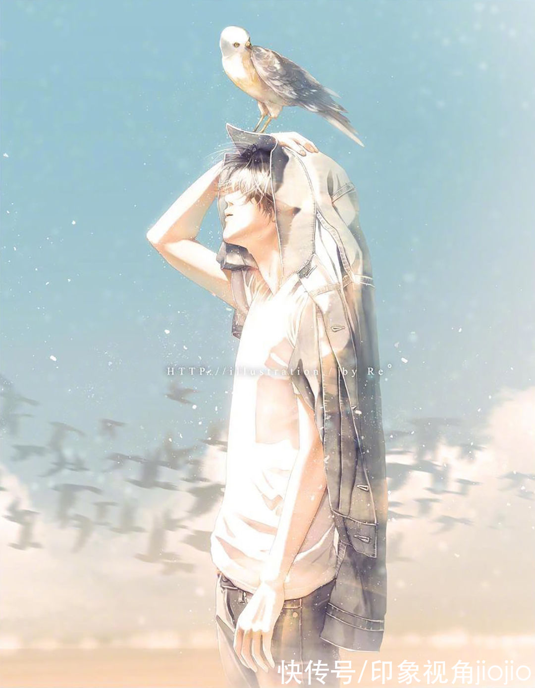 光影！光影中的美少年插画，淡淡的色彩表达颇具美感