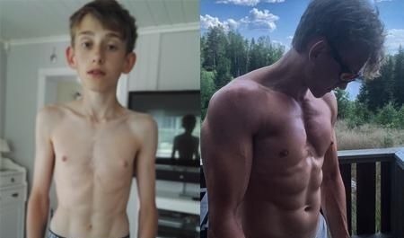 体重|14岁小伙健身3年,体重增重了76斤,看他14岁至17岁的身材变化