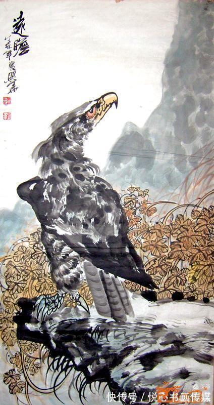 余白#著名画家王照华国画胡杨与雄鹰作品赏析