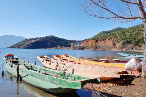 坐猪槽船来到高原断层湖源头，最深处达90米，冬季成群海鸥来过冬