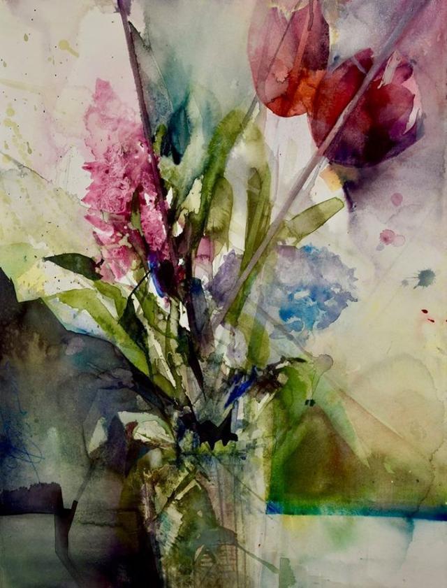 Elke&水彩画家Elke笔下的花花世界浓墨重彩之中隐去了繁花的具象(一)