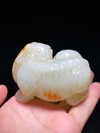 白玉!清 和田籽玉 脂白玉 独角兽