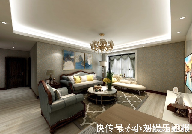 客厅|135平美式风四居室，米色的护墙板颜值高又时尚