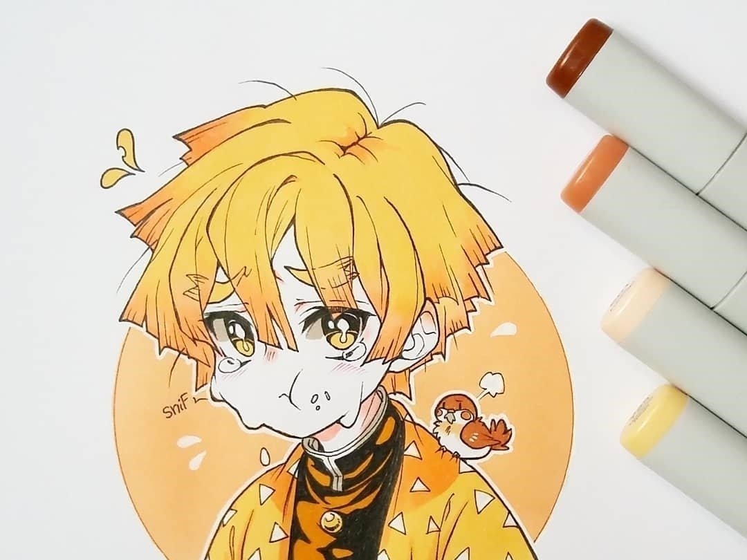 我妻善逸|马克笔绘制动漫角色,效果堪比电脑绘制,颜色清晰清淡