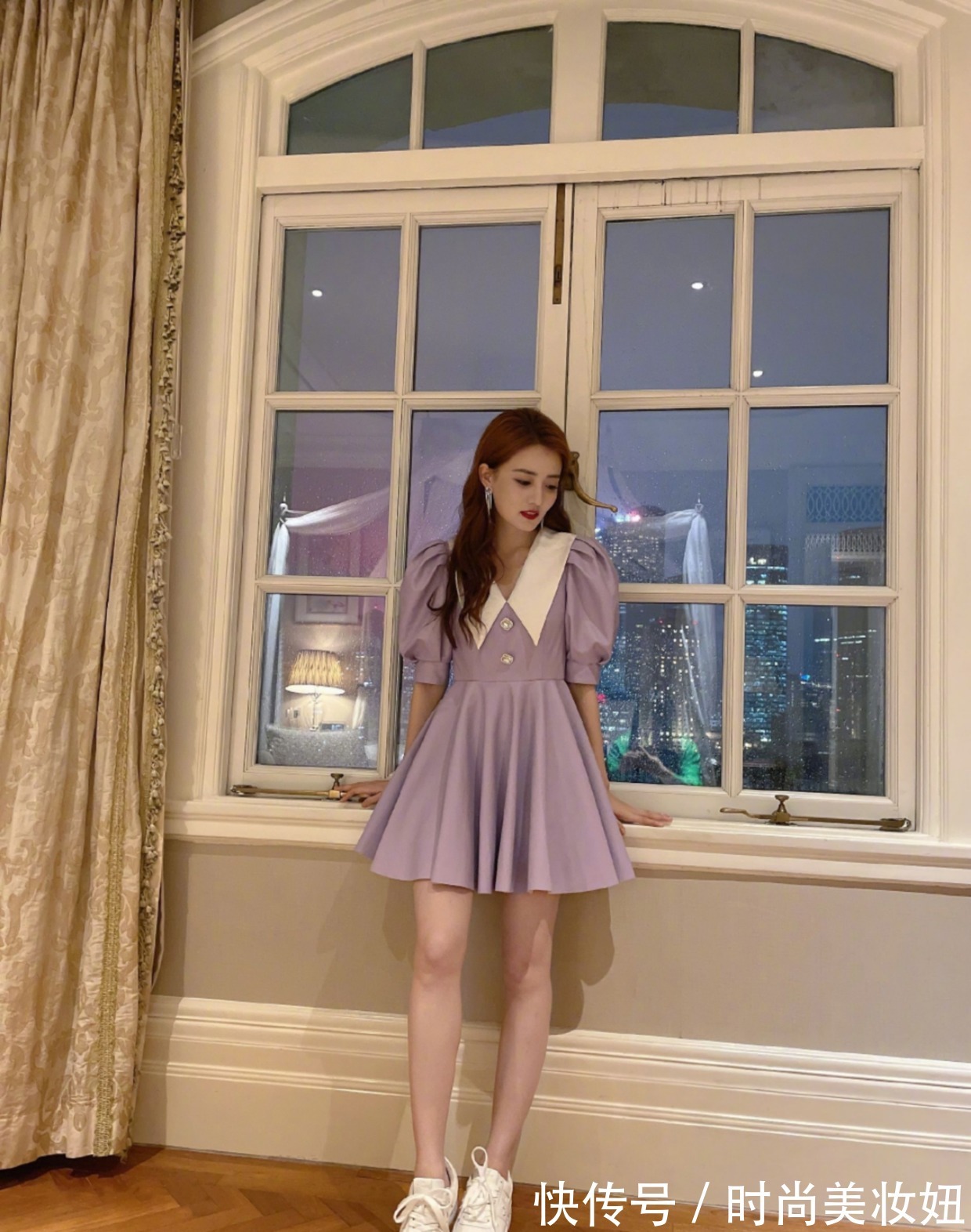 色彩|又被徐璐美到，染红发配紫色连衣裙太甜美，一般人真驾驭不了