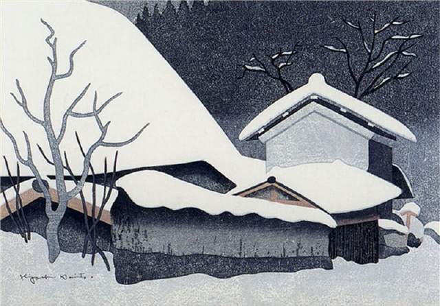 版画!日本近代版画大师斋藤清冬日雪景系列版画作品