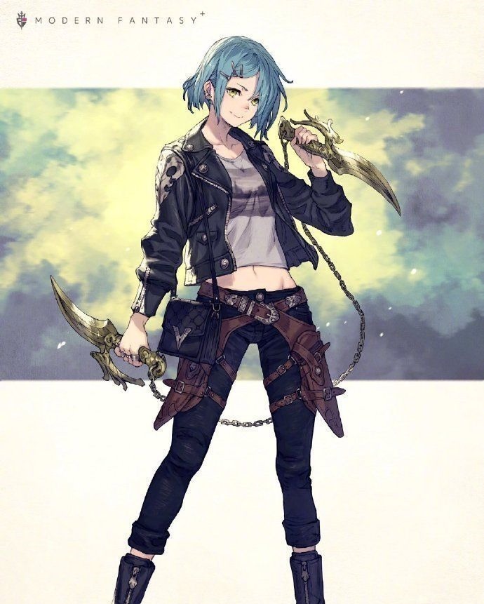 JK!这位画师笔下的JK小姐姐太帅了,一手拿书包,一手拿武器