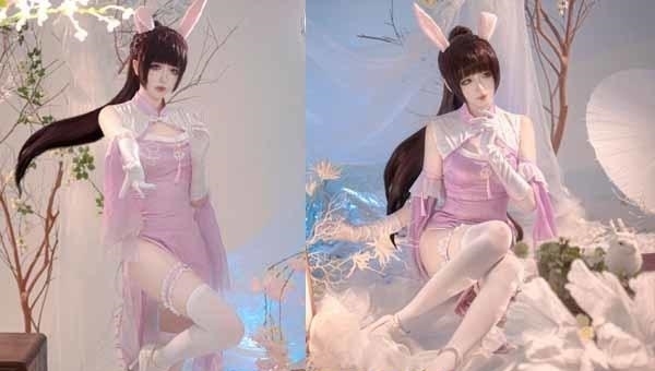 小舞|斗罗大陆:小舞“旗袍版”COS来袭,粉色旗袍加白丝,造型太绝了