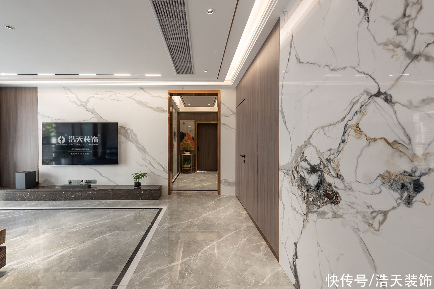 木栅格|200平实景案例，全屋大理石，太惊艳了