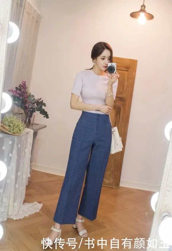 美图欣赏:孙允珠,海芋浅色俏皮弹力螺纹短袖衫