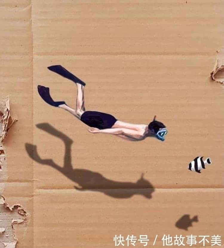 美的眼睛&她捡来几个“烂纸箱”,画上游泳的小人,瞬间变成了艺术品