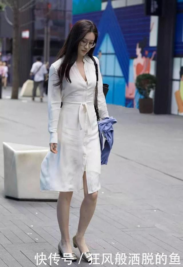 穿搭 简约白色衬衫裙太个性了,再配条腰带收腰修饰,成熟优雅更显气质