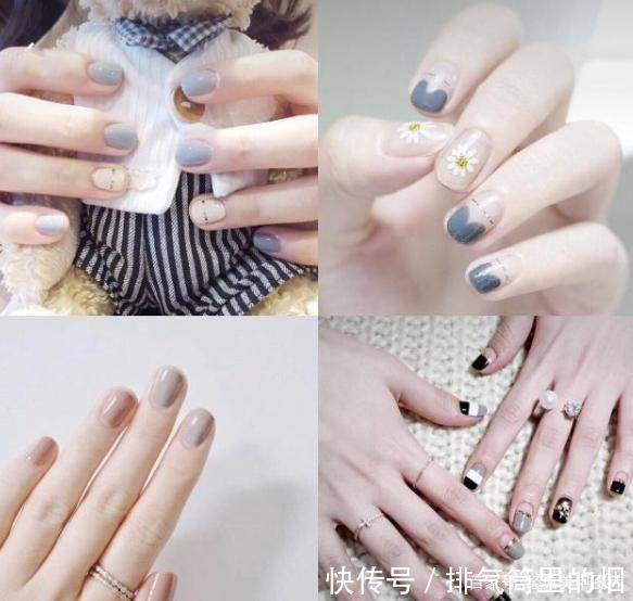 高级感十足的烟灰色和奶灰色美甲图片,时尚显白,拒绝平庸