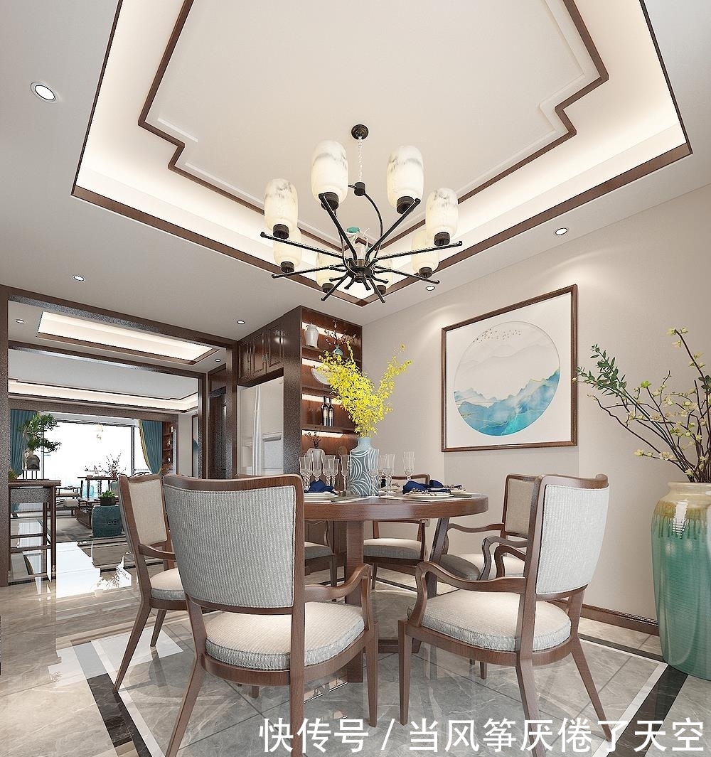 山水画|他家的中式风太好看了,入户玄关的圆形造型,很有中式意韵和品味