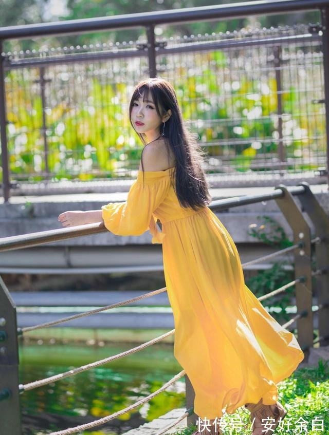 一字肩 黄色一字肩连衣裙,充满活力的色彩,演绎青春时尚的自己!