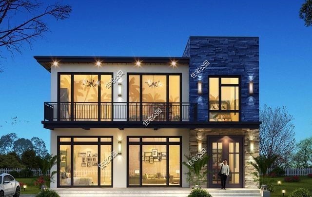 入户门|13×10米现代二层别墅,农村盖房,设计两个入户门真的好吗?