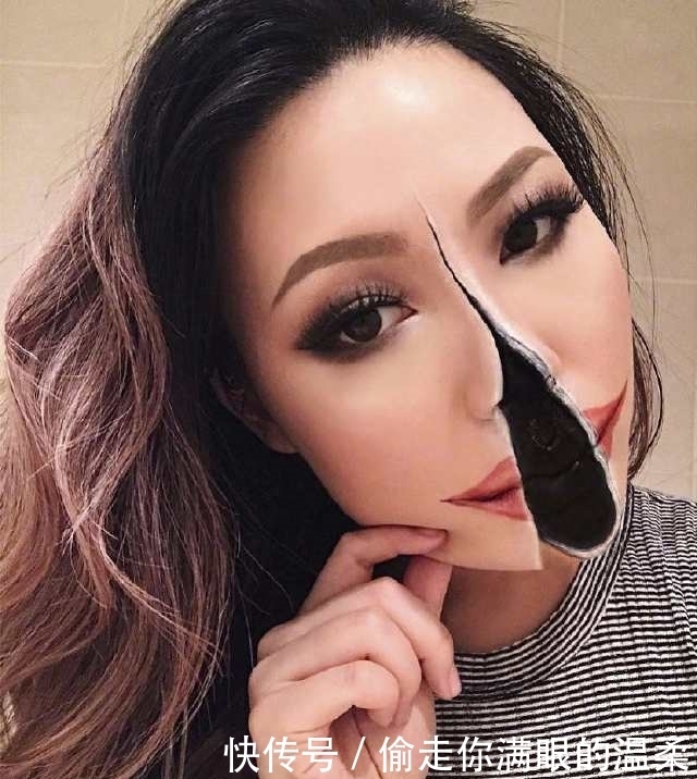 技术|美女用化妆技术将自己的脸化成恐怖画面,居然这样玩太可怕了