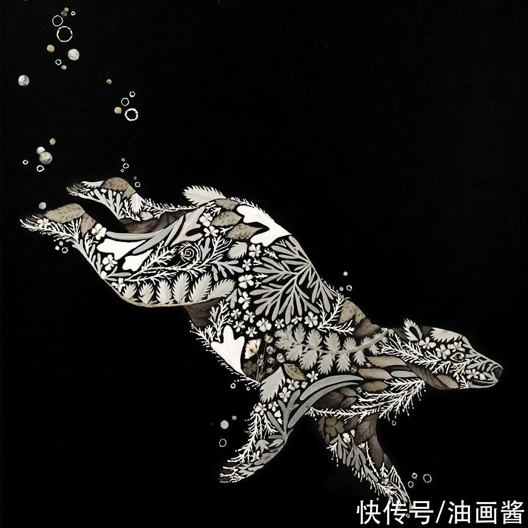 植物$她画画的材料是花瓣,工具是把刀,直接用刀刻出画