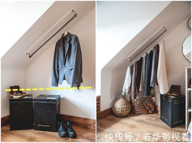 实用|衣杆上绕一圈圈钢丝,才不是多此一举,楼梯下挂衣拿放自如,实用
