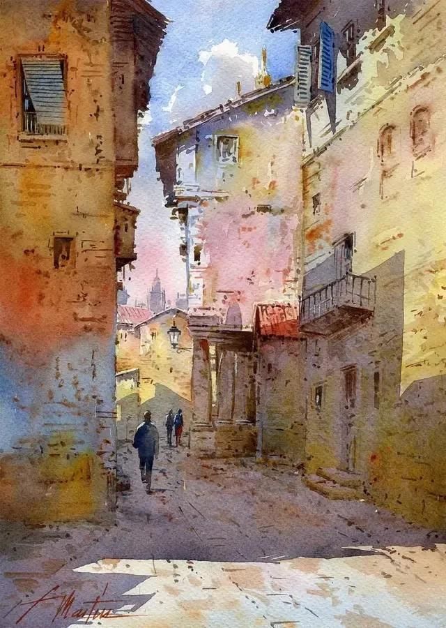 水色|西班牙艺术家的水彩风景画水色交融、生动自然,太迷人了