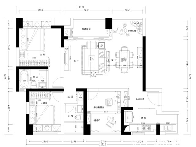 落地窗|97平北欧风三居室，客厅整面落地窗将光线引入室内，大气通透