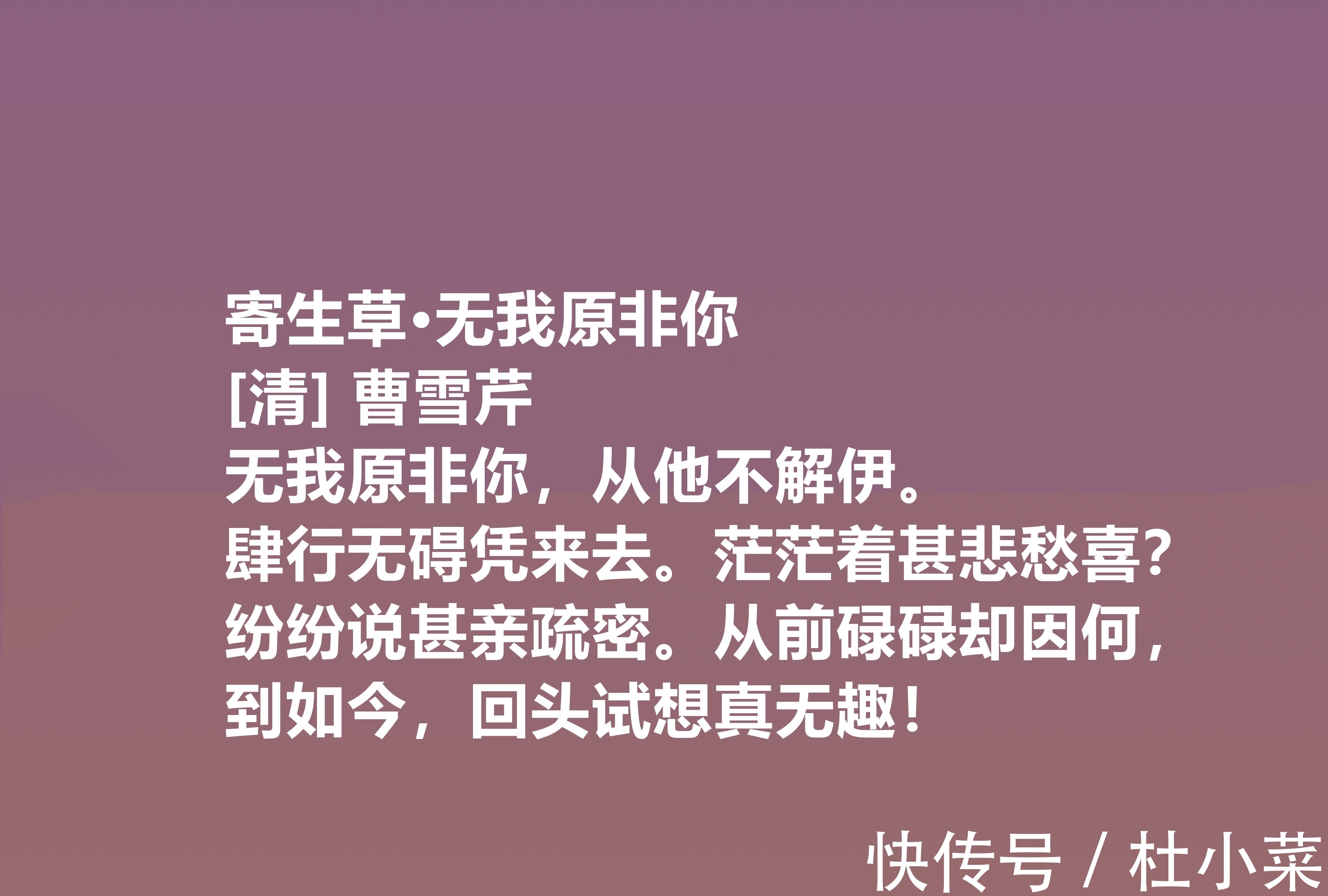 诗作#曹雪芹的诗博大精深,细品他十首诗,立意新奇,充满灵性,真佩服