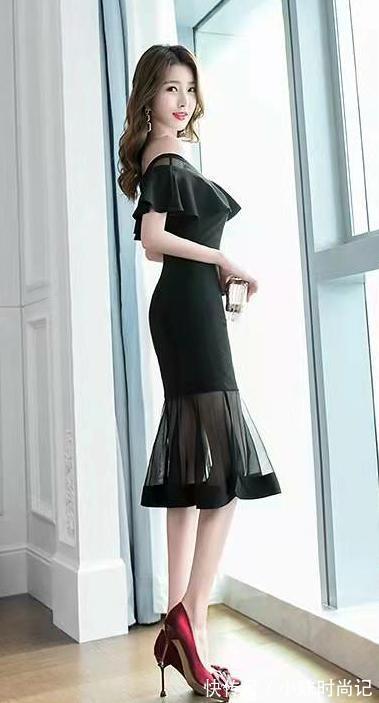 连衣裙|名媛气质的一字肩黑色礼服,性感的包臀连衣裙穿搭
