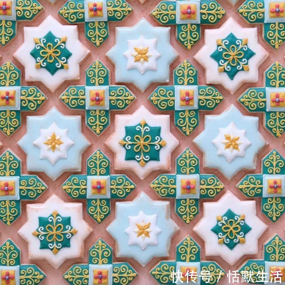 饼干|美到舍不得吃!甜品师手作花砖饼干,救救老夫的少女心!