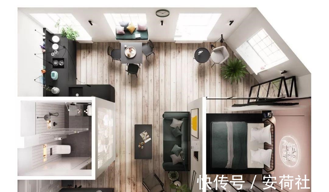 单人椅|46平米小户型公寓,通透明亮不拥挤,卧室用玻璃门隔断