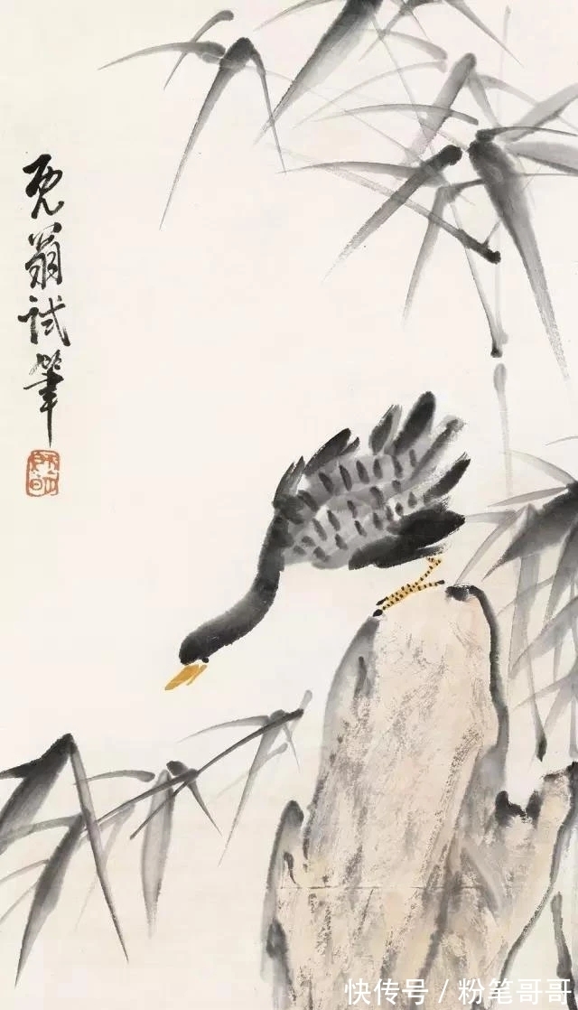 花鸟画@近现代四川水平最高的花鸟画家之一|刘既明画芦雁