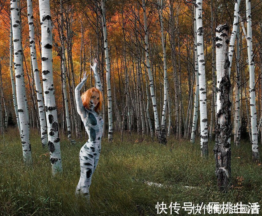 母女!这对母女人体彩绘搭档,又出新作品,这次她们把人都变成了树木