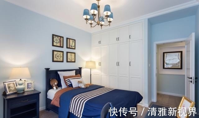 三居室|160㎡清新蓝绿的美式装修，温馨三居室，是家的感觉