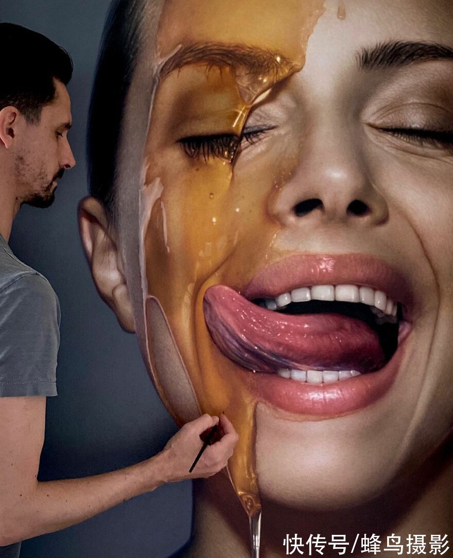 模特@艺术家向模特脸上泼蜂蜜？20张超逼真的作品，照片不过如此
