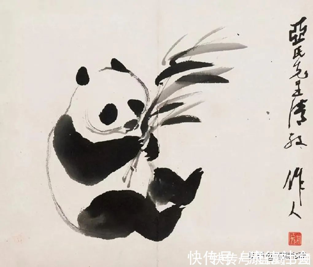 敦煌壁画#徐悲鸿的高徒吴作人,创作的水墨熊猫绘画作品,极具传统韵味