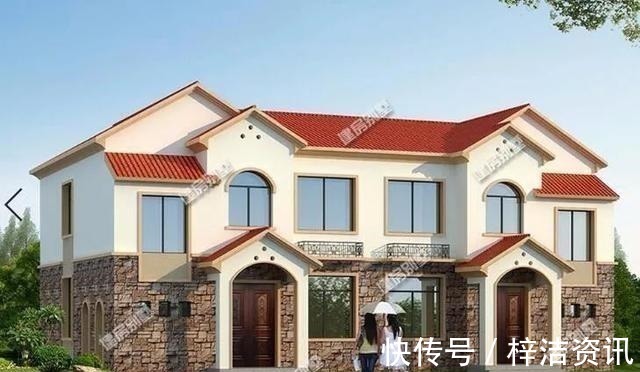 双拼别墅|宽18米左右,两层农村双拼别墅,简单户型更适合老家建!