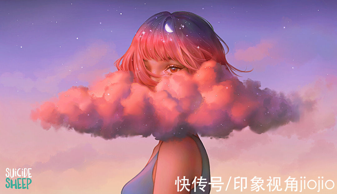 超现实主义|如星辰大海般的梦幻少女插画，高光亮眼的配色太绝了