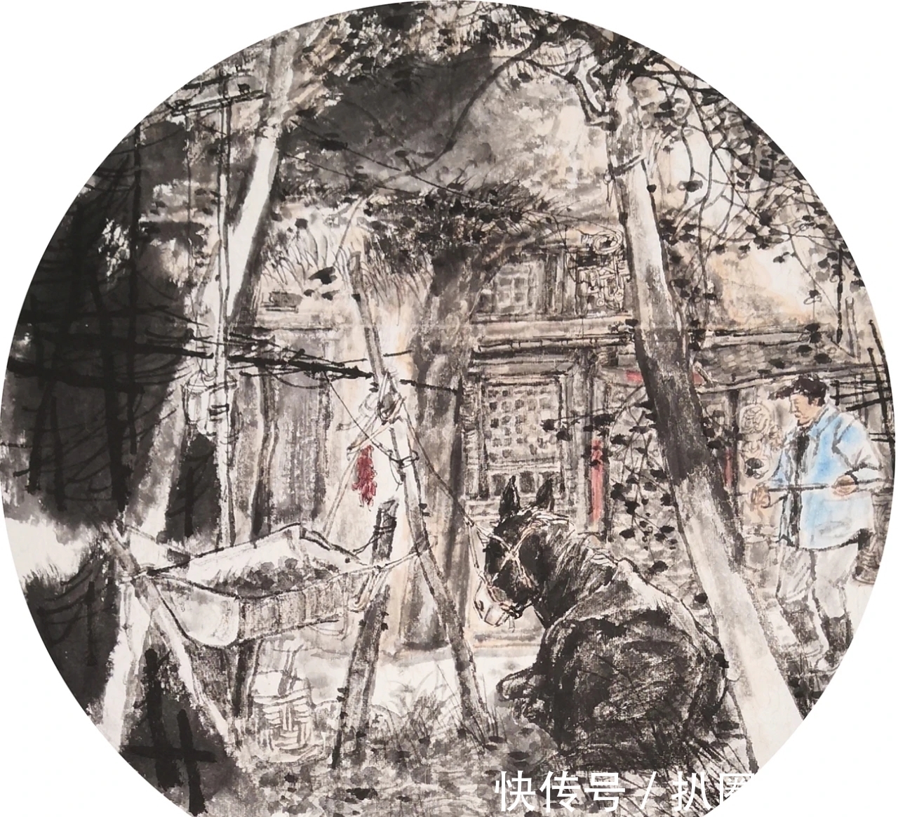 水墨$山水画|他画的水墨乡村系列,笔墨朴实无华,但有鲜活的场景感