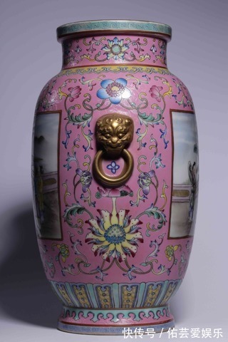 雍正@清代,“雍正御制”胭脂红轧道粉彩开窗人物故事纹灯笼瓶