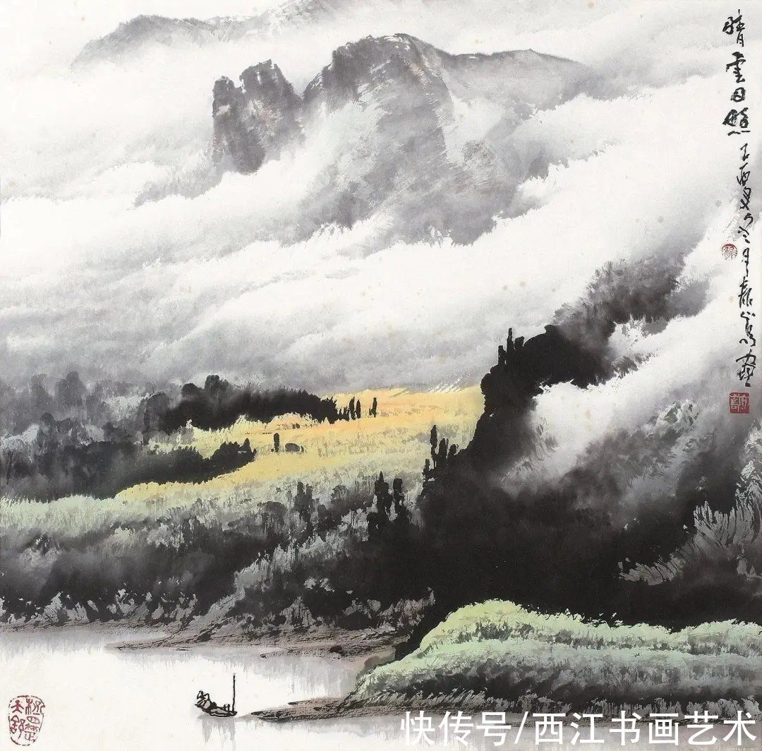 绿野秀岩#春晚绿野秀 岩高白云屯：这位岭南派画家笔下的云山雾海，厉害了