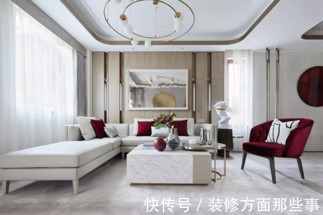大理石|210平红色是这个家的主角结合软装,带来安全感与舒
