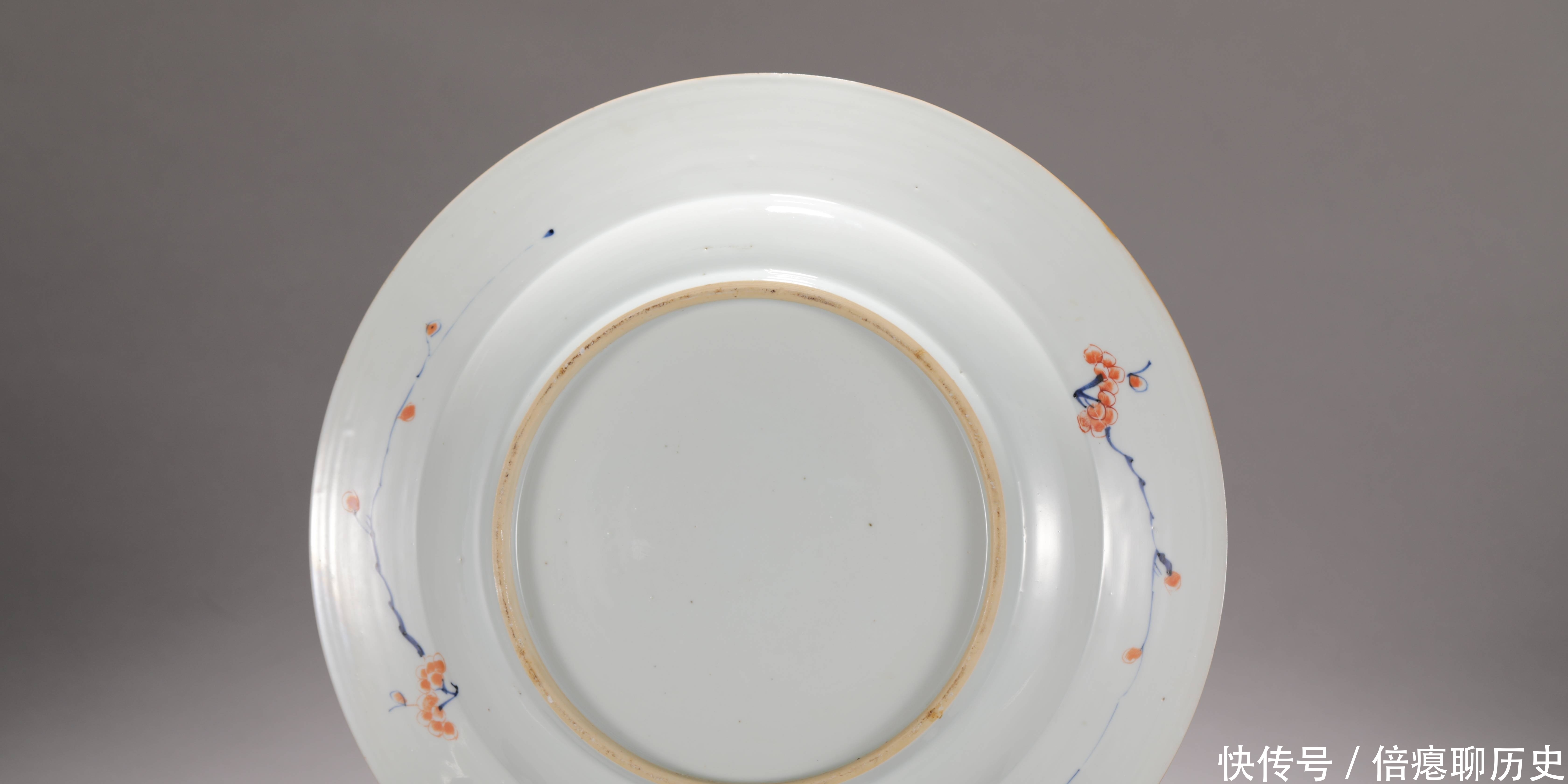 干枝|康熙 青花矾红描金干枝梅花蝶纹大盘