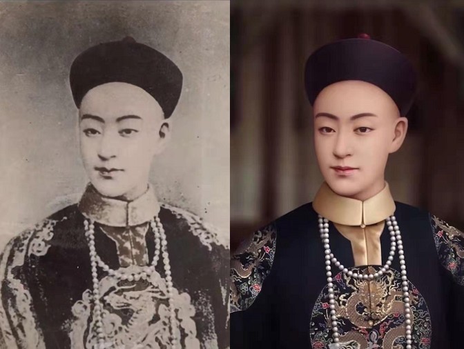 光绪|清末人物修复图,光绪是真的帅,婉容颜值一般,而她凭颜值碾压!