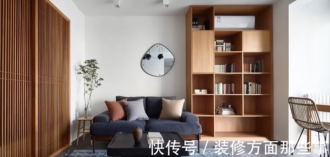 简约风|49平简约风一居室,客厅电视柜编织藤条的设计复古且充满了文艺感