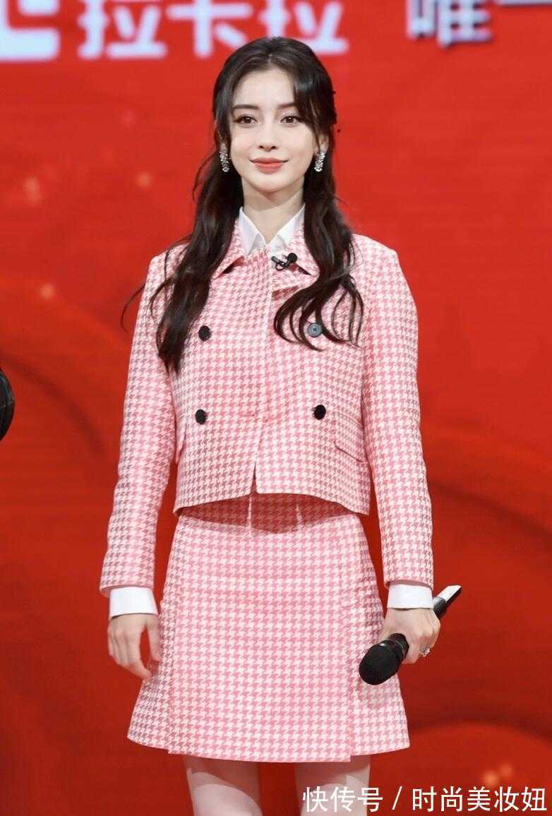 高跟鞋|Angelababy瘦到脱相了,穿粉色套装像竹竿,法令纹太明显