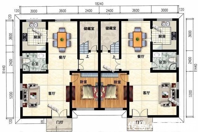 别墅|宽18米左右，两层农村双拼别墅，简单户型更适合老家建！